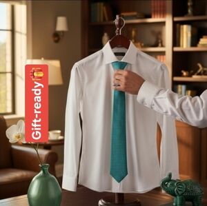 🎁Silk Tie Etienne Aigner Geometric. Teal, Aqua Blue with Black/Dark Green